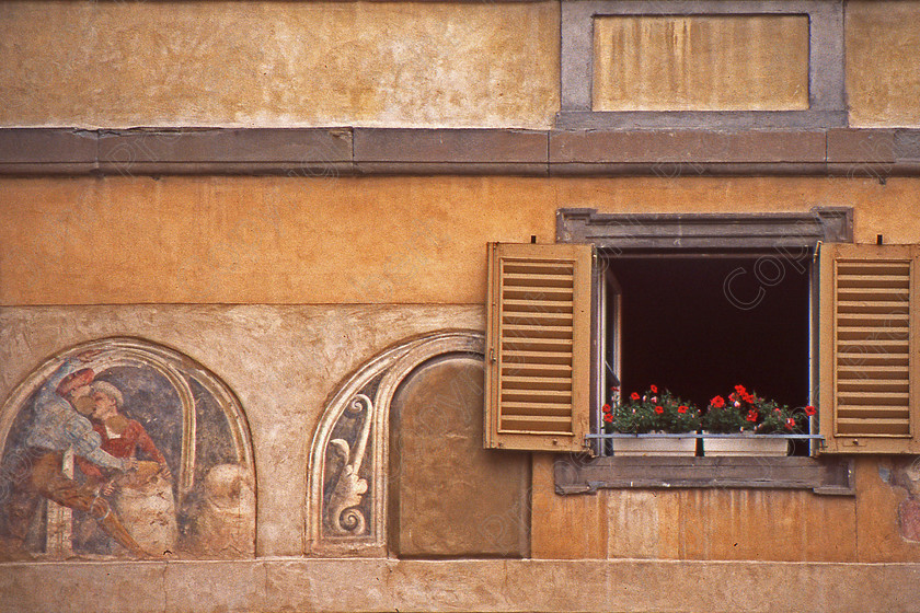 Open Window and Mural 
 Bergamo,.Italy 2005 
 Keywords: 2000-2005, Scanned from film original, Bergamo